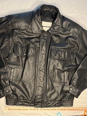 Vintage 90s Genuine Leather Bomber Jacket Mens M‎ Black Korean Made Oversized